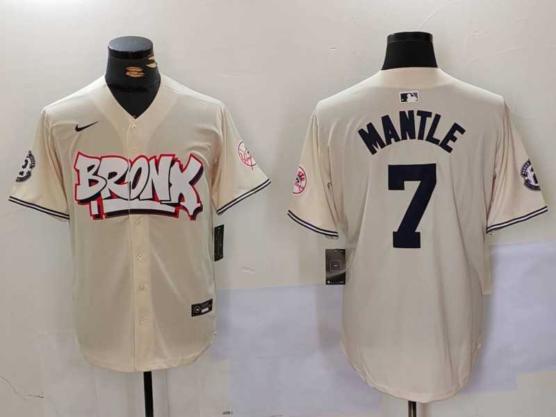 Mens New York Yankees #7 Mickey Mantle Cream Limited Stitched Baseball Jersey